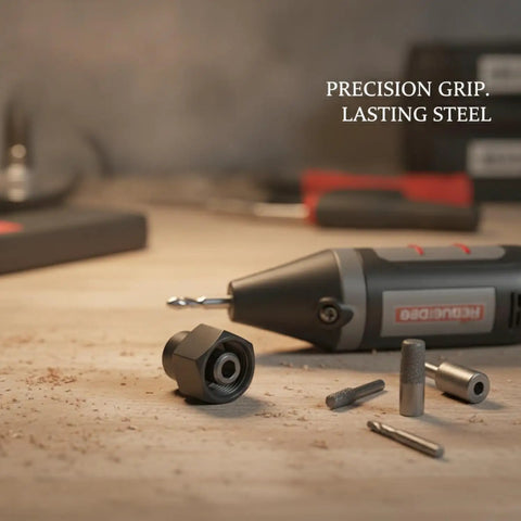 Rotary Tool Chuck And Nut Set With High Speed Steel For No Slip, Rock Solid Grip On Bits In Woodworking And Metal Grinding, Stable Bit Retention For Precise Carving, Grinding, And Drilling Tasks, black