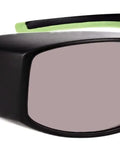 Top Shelf Laser Safety Glasses Provide Rock Solid Od Ten Plus Near Infrared Defense For Ninety Three To One Thousand One Hundred Nanometers With Forty One Percent Vlt Light Gray Polycarbonate Lenses And Z Eight Seven One Certified Wrap Frames in profile view.