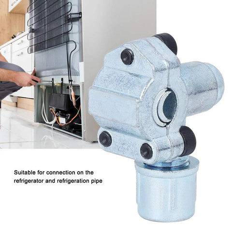 Close-up of Miskall BVP-31 refrigerator piercing valve kit; silver metal needle valve with included wrench.