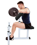 Man using Preacher Curl Bench Adjustable Arm Curl Bench For Bicep Isolation Home Gym Strength Training, heavy duty steel, 550 lb capacity
