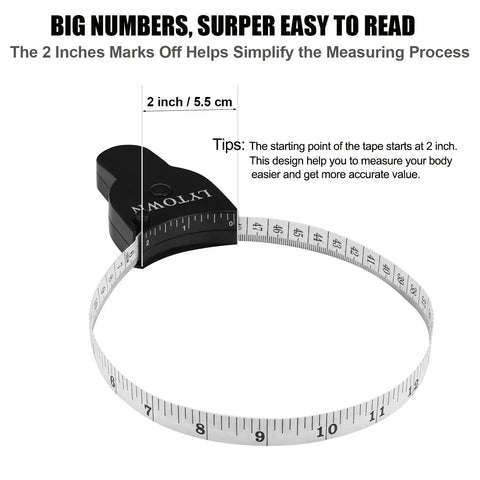 Two Pack 60 Inch Body Measuring Tape Retractable For Body Measurements And Fitness with easy read numbers and 2 inch marks