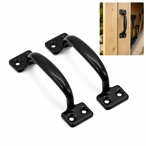 Beefy Heavy Duty 5 Inch Black Steel Gate Handle Pulls For Wooden Fence Barn Shed And Garage Doors 2 Pack Durable Solid Steel Construction For Everyday Use Kit, black steel handles