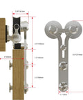 Side view of Stainless Steel Sliding Barn Door Hardware Kit With 7Ft Rail For Single Door Fits 42 Inch Panel Smooth Quiet Operation 220Lb Weight Capacity Includes Track Spliced Rail Wall Hangers Rail Connector 2 Rollers 2 Door Carriers Y Shape Hangers.