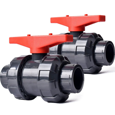 Union Ball Valve 1 Inch Full Port Pack of 2 UPVC Full Flow Ball Valves with 230 PSI Rating EPDM O Rings and Reversible PTFE Seats