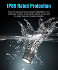 Keychain Flashlight EDC15 760 Lumens Mini Pocket Flashlight underwater showing IP68 rating