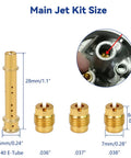 Carburetor jet kit components for Number 8 Flywheel Timing Key, Predator 212cc engines, showing E-Tube and jets with sizes.
