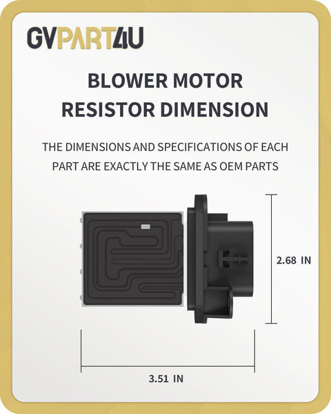 Image of Toyota Tacoma Blower Motor Resistor 973-582 Replacement For Manual AC Control showing dimensions of 3.51 x 2.68 inches