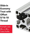 Economy Five Sixteenth Eighteen Offset Threaded Slide In T Nut for Fifteen Series Aluminum Extrusion in T-slot profile