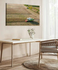 Maize Field Aerial View Combine Harvester Canvas Wall Art 20x30 Inch Print in modern living room decor