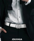 Mens Leather Ratchet Belt With Luxury Designer Buckle, Adjustable Dress Belt For A Perfect Fit, S White 1 Color, 26 To 45 Inch Waist