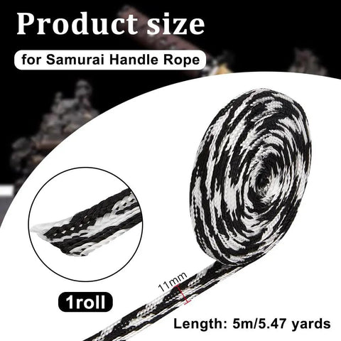 Marine Blue Ito Sageo Wrapping Cord 5m 0.43 Inch Wide silk cotton blend roll, labeled product size 11mm diameter for katana handles.