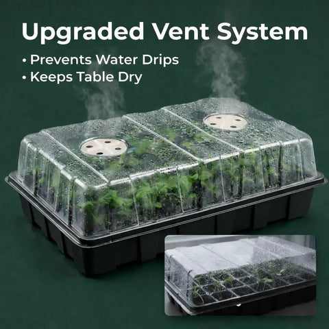 5-Set Seed Starter Tray Kits With Humidity Vented Domes And Bases For Durable Germination Trays showcasing vent system
