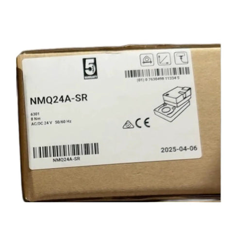 Heavy Duty High Speed Damper Actuator NMQ24ASR Electric Rotary Motorized Module packaging label with specifications.