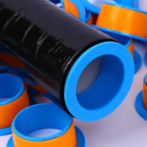 Two Pack Stretch Film Dispensers Hand Saver for 3 Inch Core Blue, Plastic Wrapping Tool for Faster, Tighter Wraps, Smooth Grip Handle, Protect Your Hands, Durable and Easy to Use. Blue 3-inch core stretch wrap dispenser close-up
