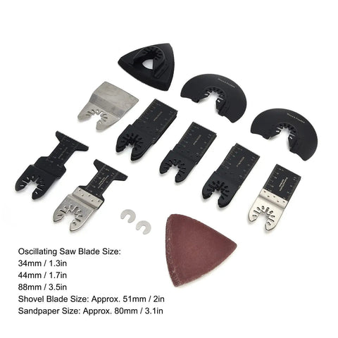 Versatile Oscillating Saw Blade Kit With Pro Grade High Carbon Steel Blades, Quick Release, includes straight and shovel blades