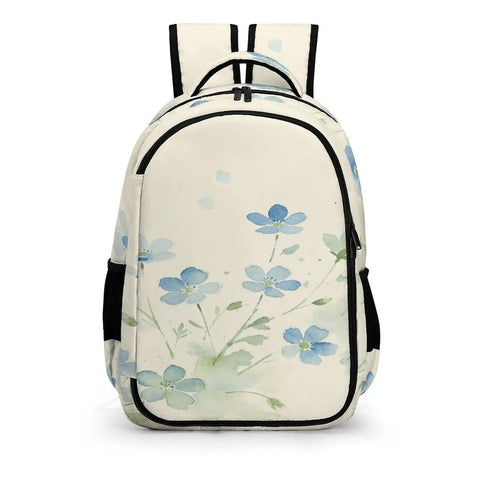 Pale Blue Wildflower Watercolor Print Backpack For Men And Women Large Capacity Unisex Daypack With Durable Polyester