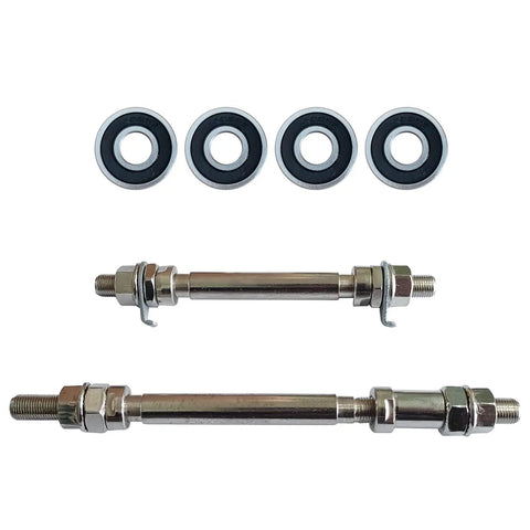 4 Piece Axles And Bearings Kit For Gas Motorized Bicycle With Mag Wheel Set 26 Inch And 29 Inch Front And Rear Axles 140mm x 10mm And 185mm x 10mm Bearings 6000 Silver Plug And Play Ready