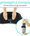 Vive Inflatable Lumbar Pillow For Car Office Airplane Travel Comfort, compact and lightweight with included travel bag.