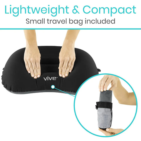 Vive Inflatable Lumbar Pillow For Car Office Airplane Travel Comfort, compact and lightweight with included travel bag.