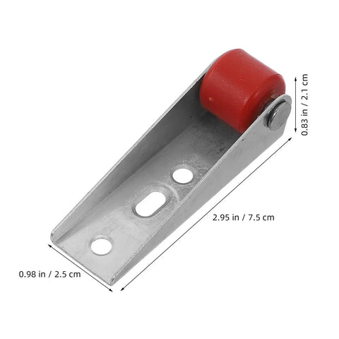 Heavy Duty Sliding Barn Door Rollers Built Tough For Large Widths Cold Rolled Steel Hardware with red roller, 2.95 in long.