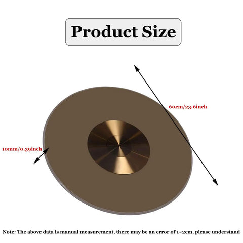 Go-To Large Glass Lazy Susan Turntable With Aluminum Bearing showing 60cm diameter and 10mm thickness in brown tabletop