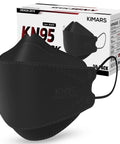 Black KN95 Face Masks Pack Of 100 Breathable Comfortable Disposable Respirators displayed with packaging.