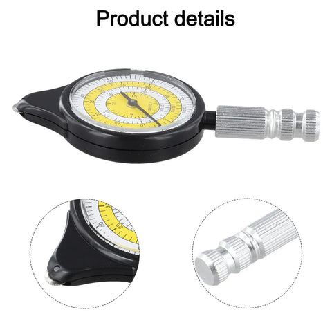 Map Distance Meter Wheel, Mechanical Route Measurer for Curved Paths, Cartography Tool, 95 x 45 x 12 mm, Black with detailed dial.