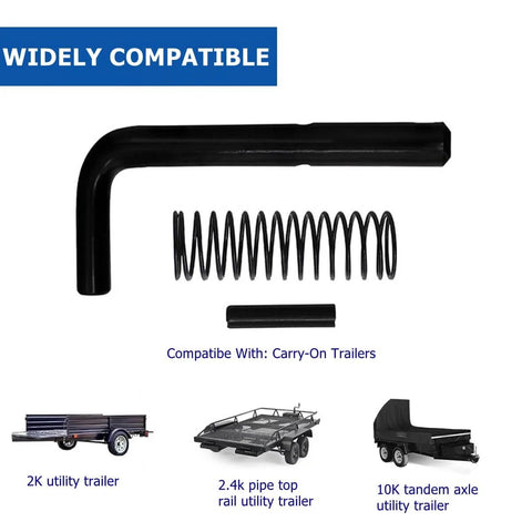 Two Pack Trailer Gate Pin And Spring Latch Kit For Utility And Carry On Trailers, showed with pin, spring, roll pin components.