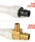 F1960 PEX A Expansion Tool with poly fitting and brass fitting for strong permanent non-barrier PEX connections shown