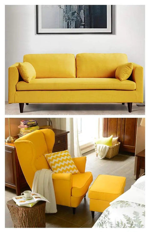 Yellow sofa and chair with Six Inch Round Solid Wood Furniture Legs Replacement Set Of 4 In Dark Brown