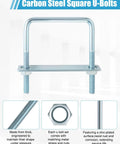 Heavy Duty No Sweat Assembly 12 Piece Square U Bolt Set Zinc Plated Hardware Kit Includes frame plates and nuts, showing carbon steel U-bolt.