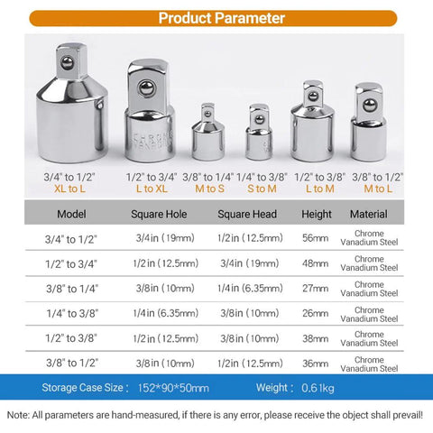 Tyenaza 6-piece chrome-vanadium steel socket adapter set with universal joint and square-drive adapters