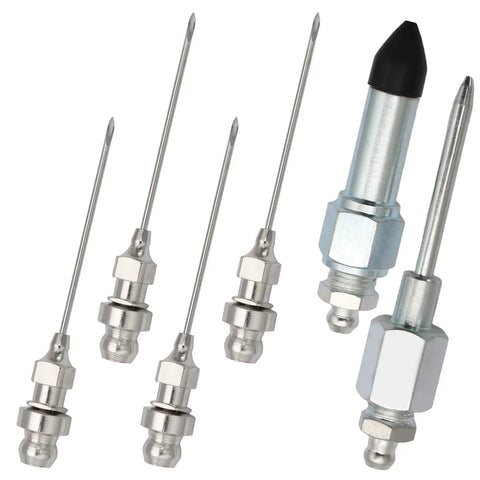 Grease Gun Needle Accessory Kit 7 Piece Set With 5 Precision Nozzles 1 Heavy Duty Dispenser 1 Rubber Nipple Adapter And Fitting Couplers