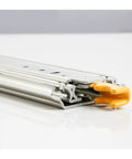 Heavy Duty 12 Inch Drawer Slides With Lock Full Extension Ball Bearing Runners, close-up showing steel construction and locking clip.