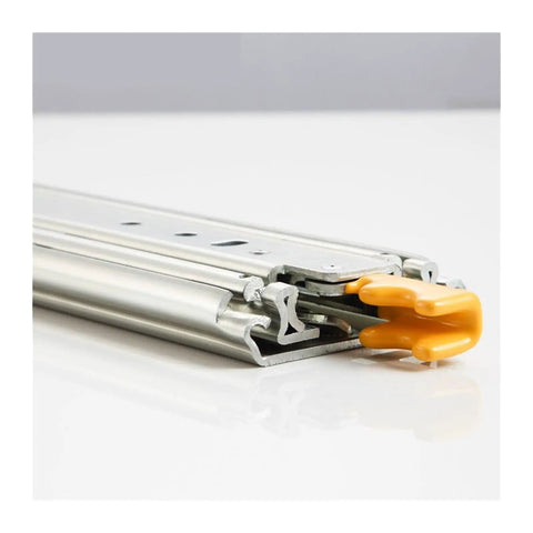 Heavy Duty 12 Inch Drawer Slides With Lock Full Extension Ball Bearing Runners, close-up showing steel construction and locking clip.