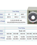 Multi Range 8 Pin Electric Timer Relay With Socket Base For 24V 110V 220V 380V Adjustable Delay And Quick Setup NA/NB/NC/NE/ND Series Plug And Play Ready Reliable Control Timer For Industrial Circuits, AH3 timer relay chart and dial