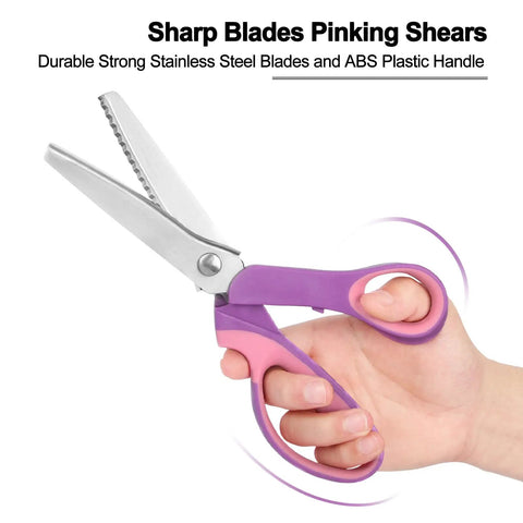 Ultra Sharp Pinking Shears For Fabric Cutting With Comfort Grips Dope Zig Zag Scissors For Scrapbooking And Dressmaking Great On Fabrics Leather Paper And Craft Materials, stainless steel blades, purple handle