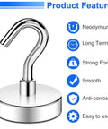 Product features of Heavy Duty Magnetic Hooks Set With 85lb Capacity, Neodymium Magnets And Hooks In Silver, rust resistant.