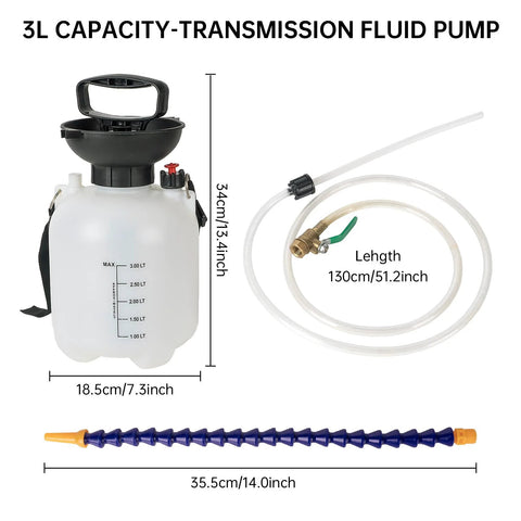 3L Transmission Fluid Pump for Manual Transmission Oil Filling System with hose and nozzle, dimensions shown