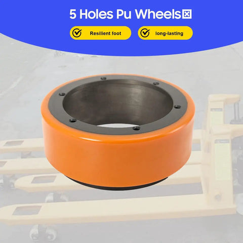 Premium Drive Wheel For MT15 And PU Replacement Fits Electric pallet Jack Trucks, 210mm diameter, orange polyurethane.