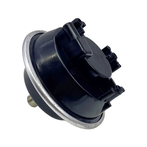 Automotive 4WD differential vacuum actuator, black plastic housing with silver mounting ring, side view