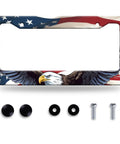 Patriotic Eagle License Plate Frame With Stainless Steel Build, Colorful Flag Design, Non Blocking And Street Legal