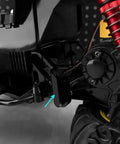 Close-up of Heavy Duty Aluminum Rear Axle Suspension Mount Bracket for 1/12 Tamiya Lunch Box CW01 RC Truck, black anodized