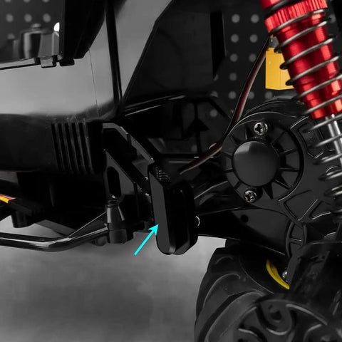 Close-up of Heavy Duty Aluminum Rear Axle Suspension Mount Bracket for 1/12 Tamiya Lunch Box CW01 RC Truck, black anodized
