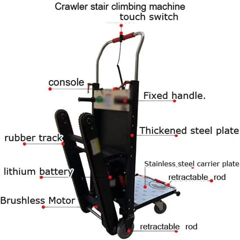 Electric Folding Stair Climbing Cart Motorized Hand Truck With 48v Battery Portable Electric Dolly For Moving Furniture Up Stairs Smoothly Today features detailed labeled parts.