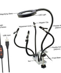 LED Magnifying Glass Table Lamp With Adjustable Brightness And Color Temperature For DIY Pro Grade Crafts Jewelry Making Welding Repair And Reading Hands Free Workbench Magnifier Light with labeled parts.