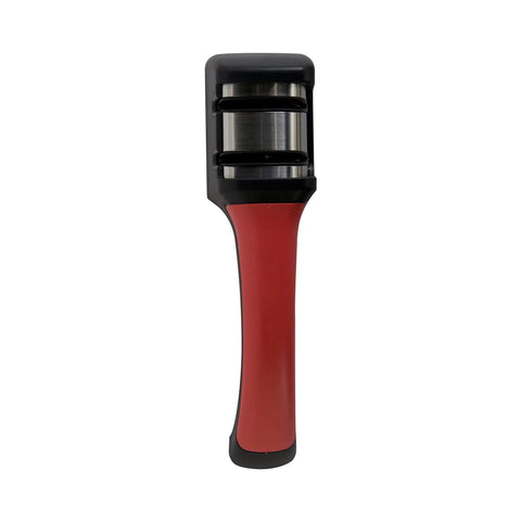 Pronto Hone 15 Degree Knife Sharpener Two Stage For Straight Edge And Serrated Knives with red handle, vertical view