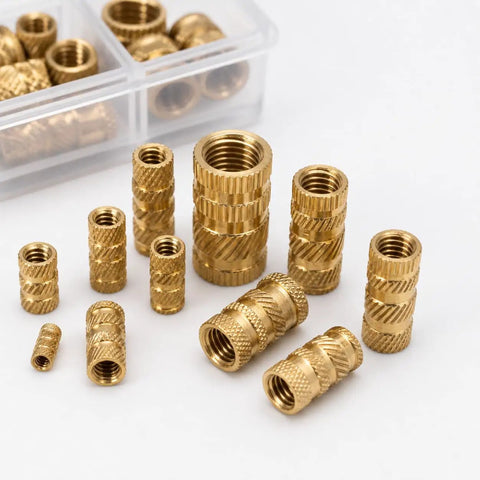300 Piece Brass Heat Set Threaded Inserts Kit for 3D Printing and Plastic Parts; knurled design variety in plastic case