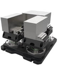 Heavy Duty Self Centering Workbench Vise Featuring Iron Grip Serrated Steel Jaws for CNC use, showcasing dual serrated jaws.