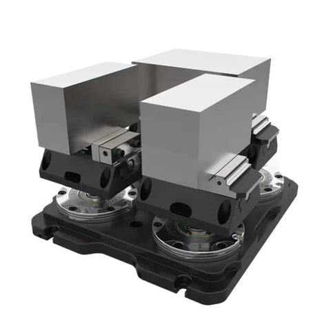 Heavy Duty Self Centering Workbench Vise Featuring Iron Grip Serrated Steel Jaws for CNC use, showcasing dual serrated jaws.